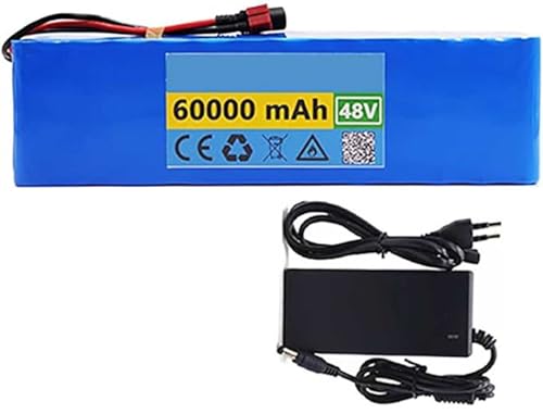 Ebike Batería 48V Litio Pack 60Ah 13S3P para Baterías Recargables para 54.6v E-Bike Bicicleta Eléctrica Scooter con BMS+54.6V 2A Charger XT90,EU
