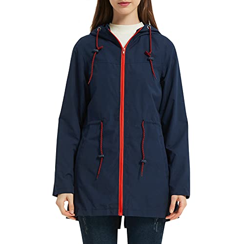 Domary Casacos longos femininos com capuz, bolso com zíper casaco corta-vento