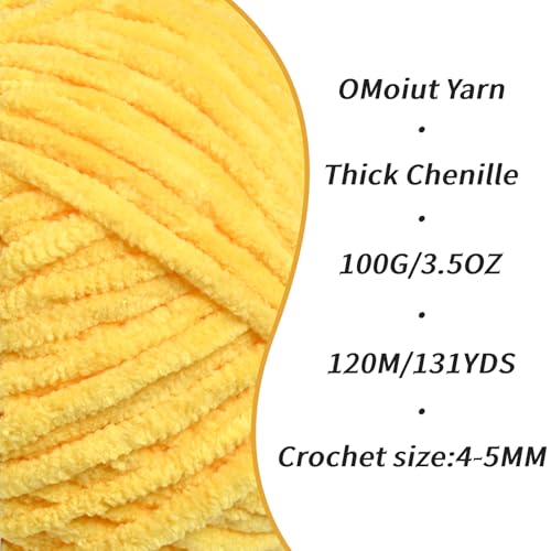 Image of OMoiut Fluffy Velvet Chenille Yarn for Crocheting, Chunky Chenille Baby Blanket Yarn, Soft Fuzzy Puzzle Yarn for Knitting, 100g /3.53oz Bulky Thick Amigurumi Crochet Yarn (Light Yellow)
