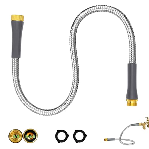 Short Metal Garden Hose 3ft Connector 5/8Stainless Steel Flexible Water Hose Extension Male to Female Leader Kink Free Lightweight Extender Hose for Yard Hose Reel Cart Box Faucet Rain Barrel
