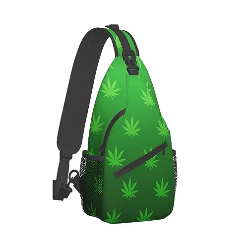 Weed Leaf Cannabis Marijuana Mens Crossbody Chest Bag Shoulder Bag Adjustable Strap Daypack3