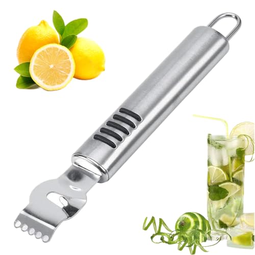 WJRQD Pelador de limón y rallador de cítricos profesional de acero inoxidable para cócteles, con mango de acero...