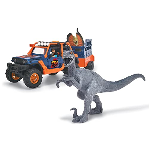 Dickie Toys - Dino Commander (40 cm) - Spielzeug-Auto „Jeepster Commander inkl. Anhänger mit Figur Plus 2 Dinosaurier - Spielzeug für Kinder ab 3 Jahren, Mehrfarbig, 203837024