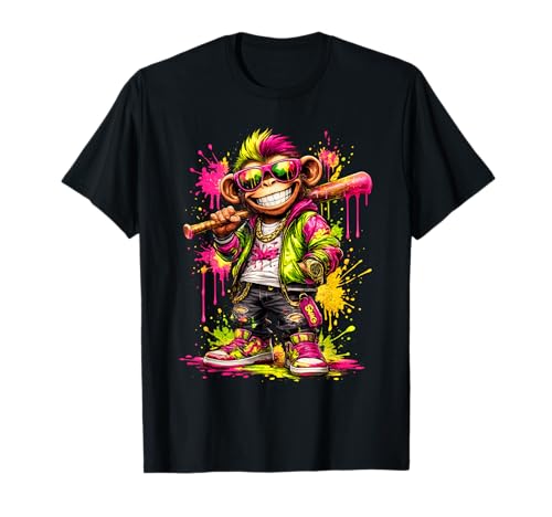 Monkey Baseball Drip Funny Animal Party Sport Cool Graphic T-Shirt