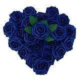 Isquene [25PCS] Navy Blue Roses Artificial Flowers with Long Stem Real Touch Fake Foam Roses for Decoration DIY Wedding Bouquets Centerpieces Bridal Shower Flower Arrangements Home Decor