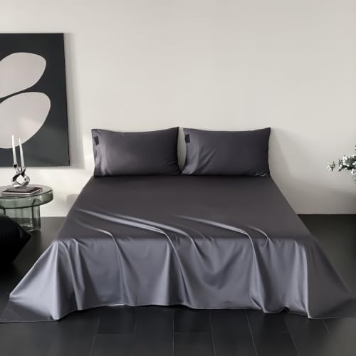Drap plat 180x230cm coton gris foncé drap lit double uni été - 2