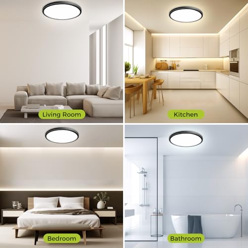 image for hepside 1PACK Flush Mount LED Ceiling Light Fixture Black, 20Inch 45Wa