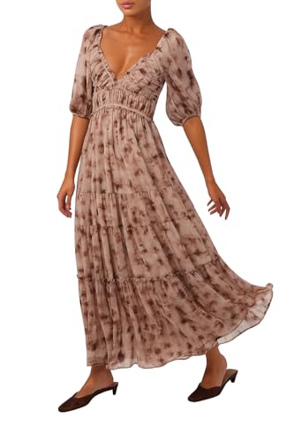 Amazon.com: Lulus Madison Ruched Bodice Maxi Dress for Women Blurred Floral  Print A-Line Fall Maxi Dress with Puff Sleeves, Tiered Skirt & Smocked Back  Fit : Clothing, Shoes & Jewelry