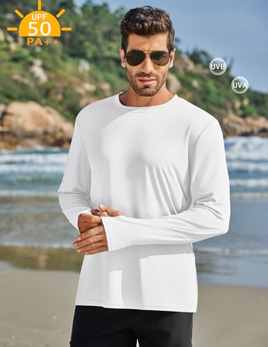 PINSPARK 2 Pack Men's Rash Guard Shirts with Thumb Holes Lightweight UPF 50+ Long Sleeve Sun Shirt Quick Dry Swimming Shirts2