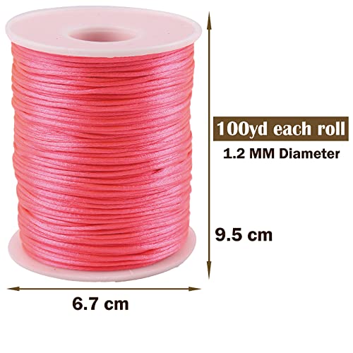 100Yard 1.2Mm Rattail Satin Nylon Trim Cord Bracelet Beading String Silk Cord For Beading Jewelry Making Chinese Knotting Kumihimo Christmas Tree Pink30 #TOP2