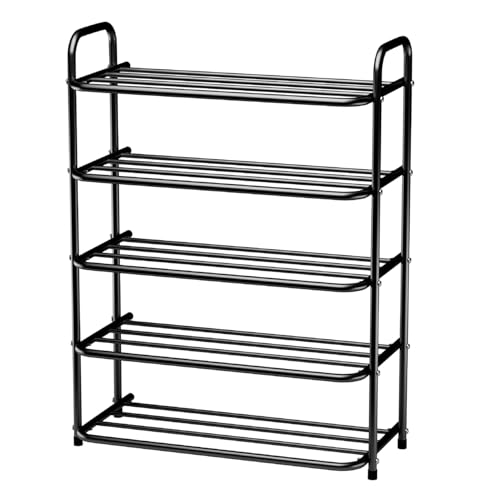 Image of 5-Tier Metal Shoe Rack - Sturdy Black Shoe Organizer for Closet, Entryway, and Bedroom - Space-Saving Storage Shelf for 15 Pairs of Shoes (5 SHLEF SHOE RACK)