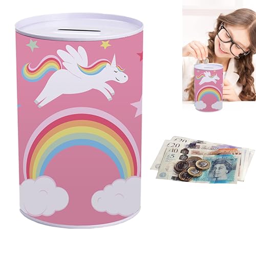 Metal Money Tin- Unicorn Design, Cash Tin for Girls, Creative Birthday Gifts Desk Decorations Ornament, Save Birthday Money, Summer, Holiday, Christmas Fund Size-14cm