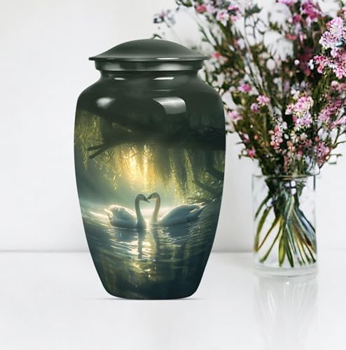 Image of Personalized Swan - Cremation Urns - Burial Urn for Mom & Dad - 10 Inch - Large with Velvet Bag - Funeral Urns - Memorial Urn for Ashes - Large Decorative Urn - Ashes Urns Human Remains
