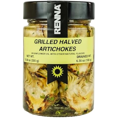 Renna, Grilled Roasted Halved Artichokes preserved in oil, 10.58 oz, Heart, Mediterranean flavor, Specialty Imported Food, Product of Italy Cover