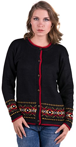 Gamboa 100% Alpaca Cardigan with Buttons - Black with Geometrical Designs
