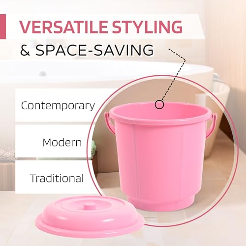 Image of Kuber Industries 3 Pcs 18 Liter Plastic Bucket for Bathroom | Water Storage Bucket | Balti for Bathroom | Plastic Bucket for Daily Use | Pink-Blue & Mink Grey