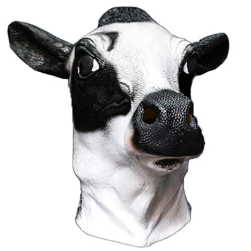 HENGYUTOYMASK Latex Cow Head Mask Milk Cow Farm Animal Moo Halloween Costume Party Masquerade Cosplay Party Fancy Dress