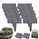 Imitation Stone Garden Fence Plastic Retaining Edging Border Grey Cobbled Effect Landscape Decor Interlocking Decorative Panels Flower Bed Path Lawn Outdoor Picket Yard Grass Edge(Black,20pcs)