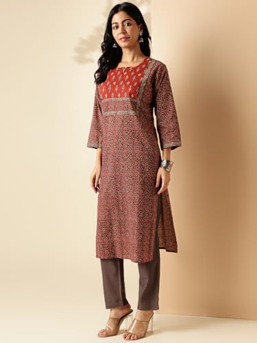 Image of Vbuyz Women's Floral Printed Straight Cotton Special wear Kurtas for Women | Cotton Kurtas for Women | A-Line Kurtas Kurtis | Designer Kurta | Kurtas for Women | Printed Kurtas