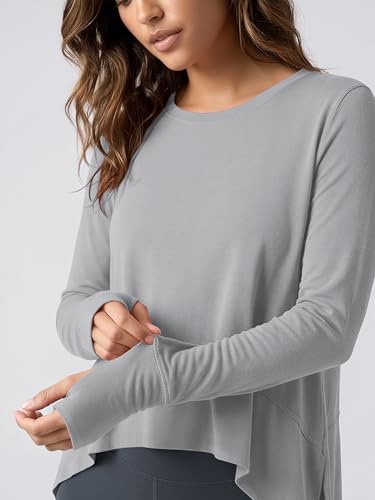 Image of ODODOS Soft Modal Long Sleeve Crop Top for Women with Thumb Hole Athletic Gym Workout Cropped Yoga Shirts