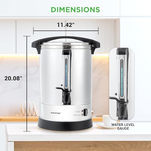 Image of NutriChef 13L Hot Water Dispenser | Electric Water Boiler, Stainless Steel | 13L beverage dispenser with keep warm function, non-drip tap, safety lock lid & food-grade stainless steel interior