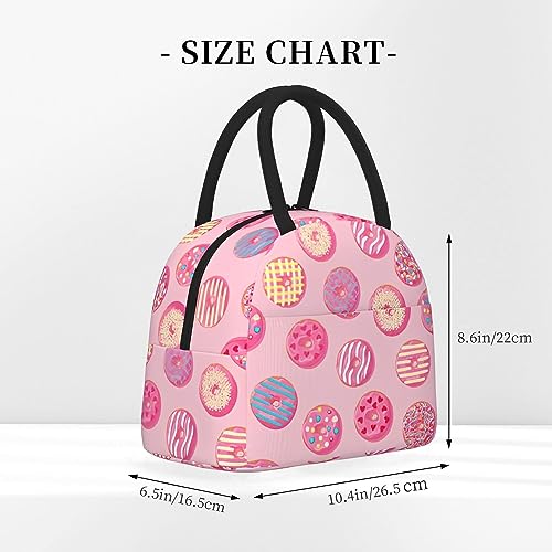 Pink Insulated Lunch Bag For Women, Kawaii Donuts Cute Portable Lunch Box Waterproof Reusable Thermal Girls Boys Cooler Lunch Tote Bag For School Office Outdoor Picnic With Front Pocket #TOP5
