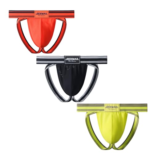 JOCKMAIL 3PCS/Pack Jockstrap Athletic Supporters for Men Jock Strap Male Underwear for Gym Men's Thong Underwear Sport