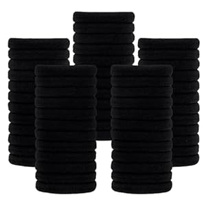 60PCS Black Hair Ties for Women Girls, 2 Inch in Diameter, Cotton Seamless Thick Black Hair Band, Elastic Hair Ties No Damage Ponytail Holder (1cm Black)