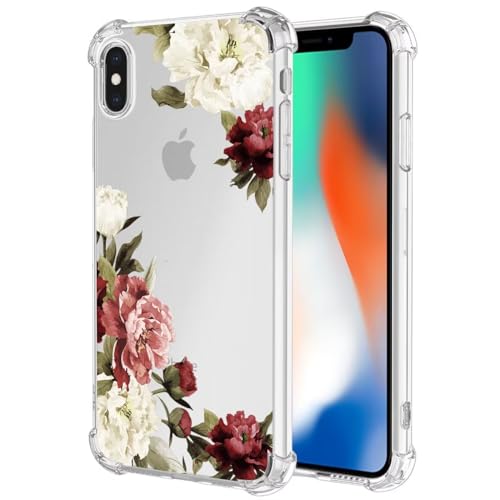Image of Jhxtech Phone Case for iPhone XS Case, iPhone X girls women, Slim Shockproof Clear Floral Pattern Soft Flexible TPU Protective Cover for Apple iPhone XS/X Blossom Flower