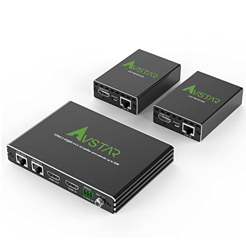 4K@60Hz Hdmi Extender Splitter 1 In 2 Out Over Cat5E/6 Ethernet Up To 165Ft/50M, 4K 60Hz (4:4:4 8Bit). Hdcp2.2, Poe, Edid Management,5.1/7.1Ch, Two Way Ir Remote, Local Loop Out, Down Scaling #TOP3