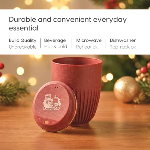 Image of Eha Earth-Friendly Christmas Gifts for Friends and Family | Secret Santa Gifts | Made with Rice Husk | Printed Christmas Mug and Coasters Set of 2, Keychain & Loopac Box | 360 ml | Coral