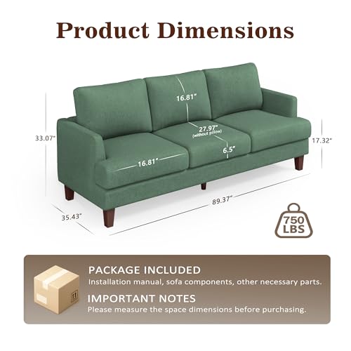 Image of Gericco Mid Century Modern 89 inch 3-Seater Couch for Living Room, Green