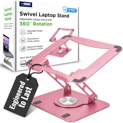 Image of Uncaged Ergonomics Swivel Laptop Stand for Desk, Adjustable Computer iPad Stand for Desk w / 360 Rotation, Portable Laptop Holder for Home Office Ergonomic Supplies (Brushed Pink)
