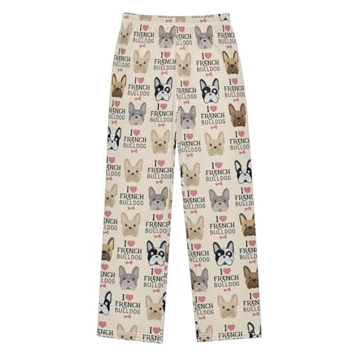 I Love French Bulldog Boys Long Pants Soft Trousers Elastic Waist Kids Lounge Bottoms with Pockets S-XL