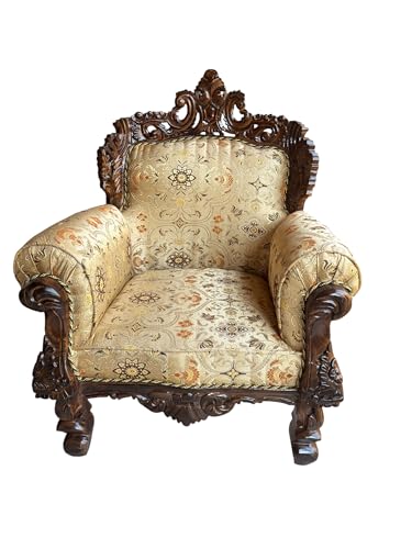 Image of Wooden 7 Seater Sofa Set | Solid Wood Hand-Carved Sofa 3+2+1+1 Traditional Carving Design Furniture for Living Room, Home, Office