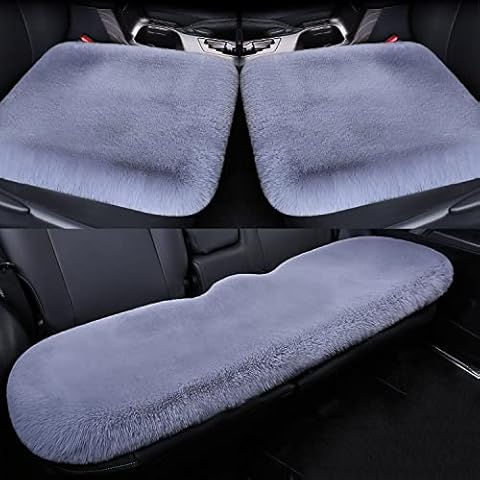 SPANICE 3 pcs/Set Car Seat Covers Fluffy Wool Car Interior Front & Back Seat Cover Soft Sheepskin Seat Cushion Fur Pad Winter Mat Universal Fit (Gray) Cover