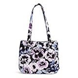Vera Bradley Women's Cotton Multi-Compartment Shoulder Satchel Purse, Plum Pansies - Recycled Cotton, One Size