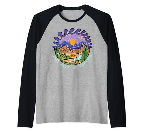 Vintage Retro Style Outdoor at Mountain Go Camping Stay Wild Raglan Baseball Tee