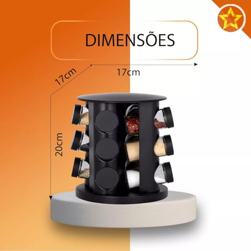 Porta Condimentos Giratório Com 9 Potes Preto