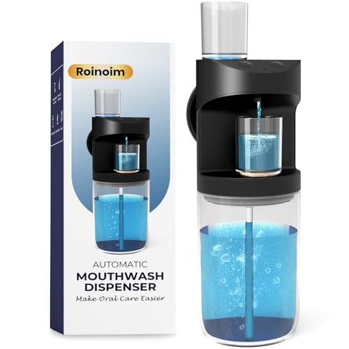 Automatic Mouthwash Dispenser, 550ml (19.35 Oz) Mouthwash Dispenser for Bathroom with Magnetic Cups, 3 Dispensing Levels, Long Standby Time Black by Roinoim - Used condition - US$17.62