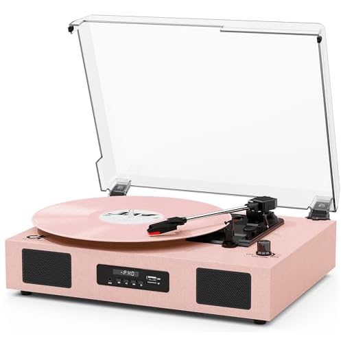 Vinyl Record Player Vintage Wireless Bluetooth Record Player with Enhanced Speakers, USB Recording, LP Player with 3-Speed Belt Drive Turntable Suppor
