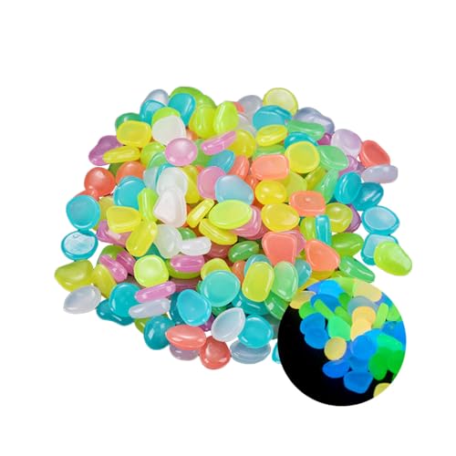 SanKristo 200 Pezzi Pietre Luminose Colorate, Ciottoli Decorativi Brillanti per Passerella da Giardino, Ciottoli Fosforescenti in Resina per Outdoor Fai da te Deco, Aquarium, Path