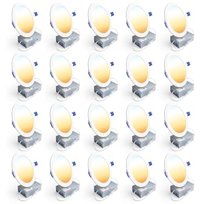 Ensenior 20 Pack 6 Inch LED Recessed Light, Dimmable, 2700K-5000K 5CCT, 1200LM High Brightness, 12W 120V, Damp Rated, ERL-12X-ETL, Ultra-Thin Canless Wafer Light - ETL & FCC & IC