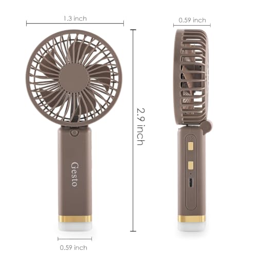 Image of Atevon Portable Fan Rechargeable with LED Light - Foldable Mini Fan