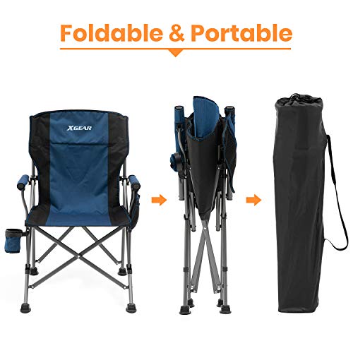 Xgear Camping Chair With Padded Hard Armrest, Sturdy Folding Camp Chair With Cup Holder, Storage Pockets Carry Bag Included, Support To 400 Lbs(Blue) #TOP5