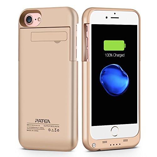 IPhone 7 Battery Case,Patea Portable iPhone7 Charger Case[3200mAh]Ultra Slim Scrub Li-Polymer,Iphone7 Power Case/Cover Pack Back Up with Stand 4.7 inch for iphone 7/6/6s Juice bank & power bank(Gold)