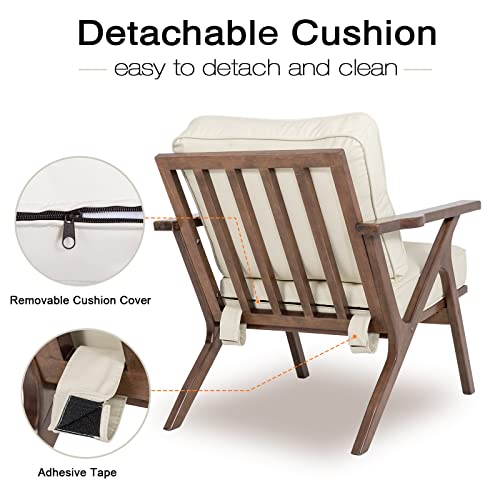 Okeysen Accent Chair Mid Century Modern Chair,Comfy Leather Upholstered Armchair With Wood Frame And Removable Cushions, Side Reading Arm Chair Recliner Lounge Chairs For Bedroom, Living Room #TOP3