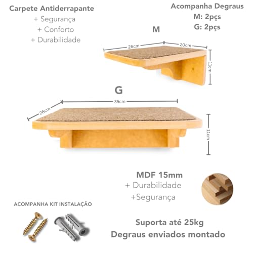 Playgorund Para Gatos 4Pçs (2Pçs M e 2Pçs G) Premium Ressitente Já Montado Com Kit Fixação Seguro (C