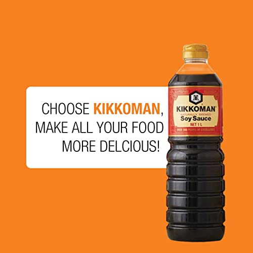 Image of Kikkoman Naturally Brewed Soy Sauce - 1 Litre | Made in Japan, All Purpose Seasoning - 4 ingredients- Soy Beans, Salt, Water, Wheat | Vegetarian, No Added Colour or Preservatives