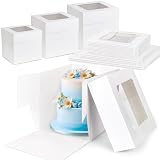 KEEPARTY 15 PCS White Tall Cake Boxes with Window 3 Sizes 12x12x12 10x10x10 8x8x8 Inches Bakery Cake Boxes Square Cake Containers